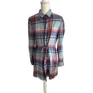JACHS GIRLFRIEND Plaid Button Down Tunic Top Size Medium